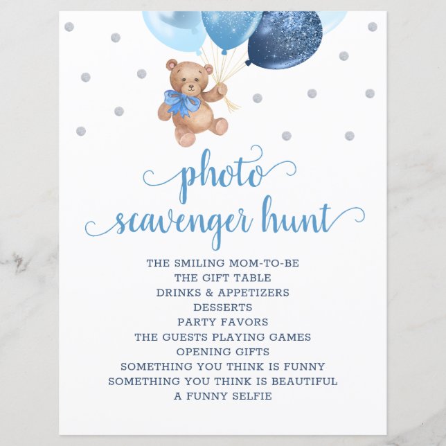 Papier Jeu de chasse au trésor photo Teddy Bear Blue Ball (Devant)