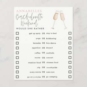 Papier jeu de cocktail de fille bachelorette 'would she r