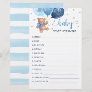 Papier Jeu de course de mots pour le Baby shower Teddy Be