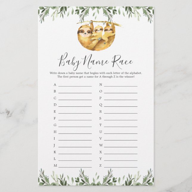 Papier Jeu de course de nom de Baby shower Twin Slots (Devant)