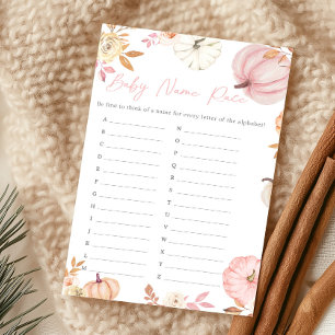 Papier Jeu de course de noms de bébé Citrouille Rose Auto