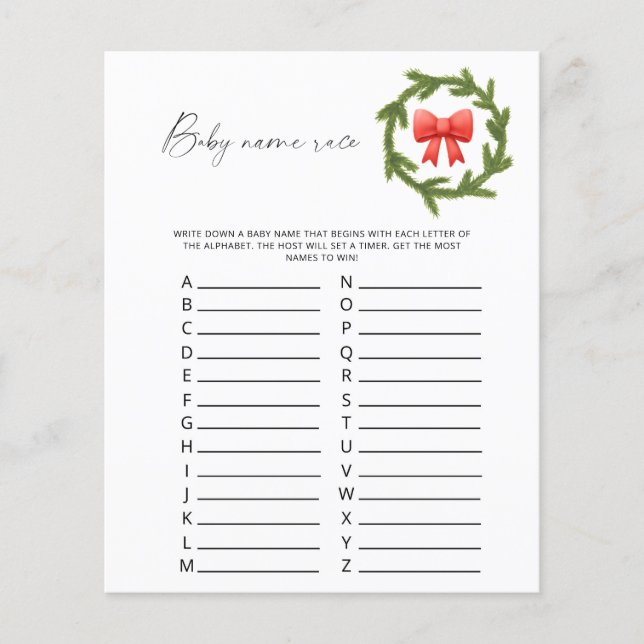 Papier Jeu de course de noms de bébé d'hiver (Devant)