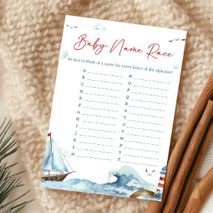Papier Jeu de course de noms de bébé nautique bleu rouge