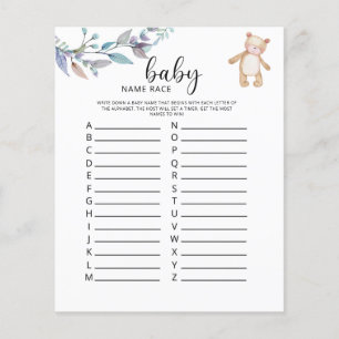 Papier Jeu de course de prénom bébé ours mignon
