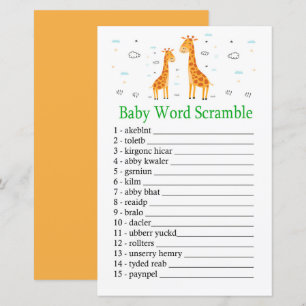 Papier jeu de désordre de mots de bébé girafe