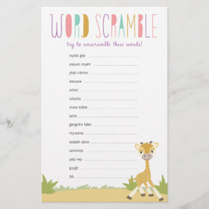 Papier Jeu de désordre de mots de bébé girafe sauvage - V