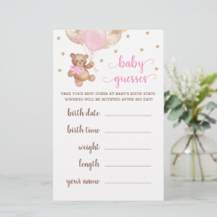 Papier Jeu de devinette bébé Baby Shower Teddy Bear