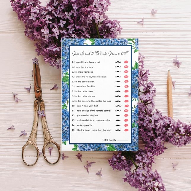 Papier Jeu de devinette de mariage Hydrangeas aquarelle (Créateur téléchargé)