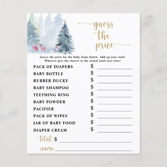 Papier Jeu de devinette de prix Baby Shower Bleu Hiver (Devant)