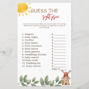 Papier Jeu de devinette du prix Baby Shower thème ferme