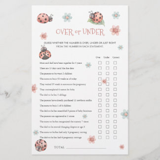 Papier Jeu de devinette Over ou Under pour Baby Shower su