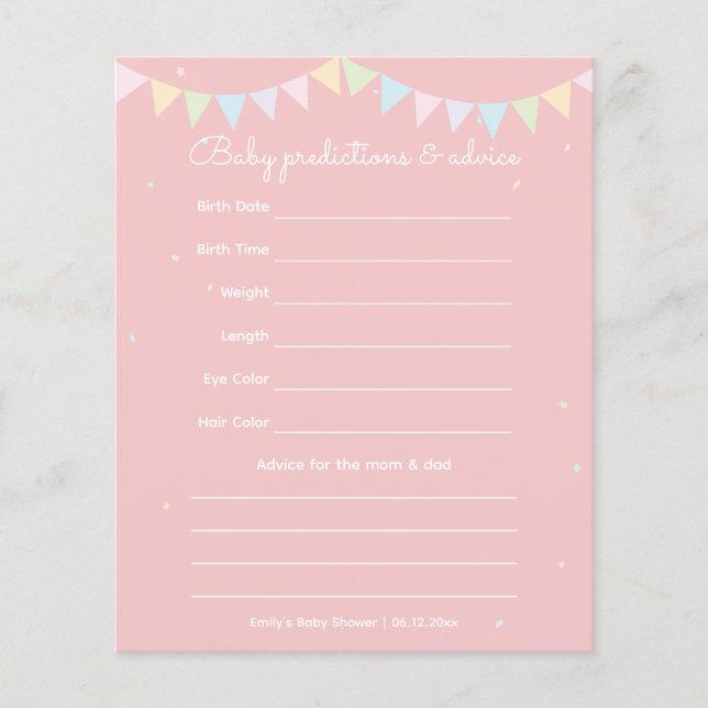 Papier Jeu de devinette pour Baby Shower fille avec un él (Devant)