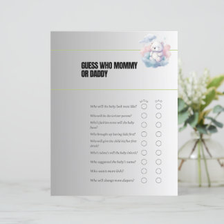 Papier Jeu de devinette pour Baby Shower : Maman ou Papa 