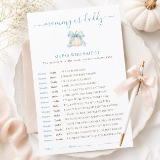 Papier Jeu de devinette pour Baby Shower Pumpkin Bow Mama