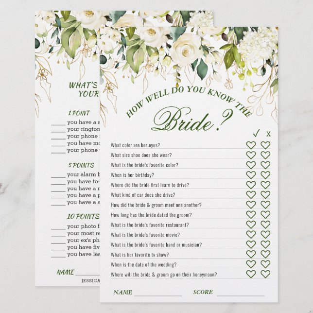 Papier Jeu de double face de mariage floral blanc ivoire (Devant / Derrière)
