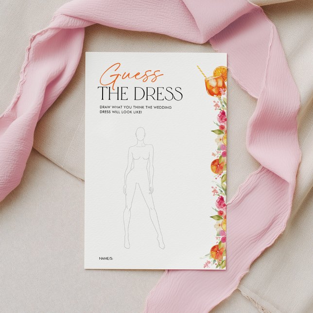 Papier Jeu de douche de mariée Devinez la robe Premier Sp (Guess the Dress Bridal Shower Game | Love at First Spritz Citrus Floral Theme)