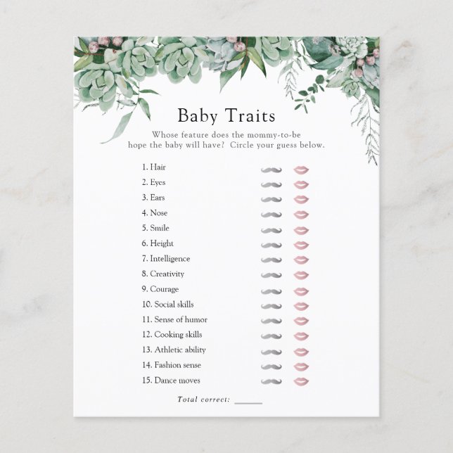 Papier Jeu de douche Succulent et Eucalyptus Baby Traits (Devant)