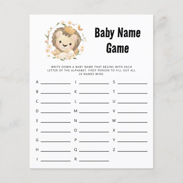 Papier Jeu de douche Whimsical Lion King Baby Name (Devant)