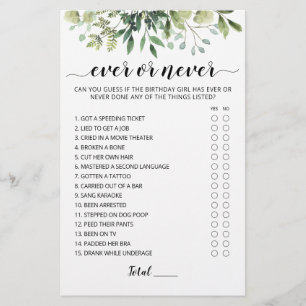 Papier Jeu de fête d'anniversaire Ever ou Never Birthday 