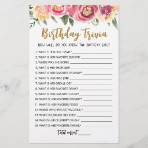 Papier Jeu de fête d'anniversaire modifiable Trivia