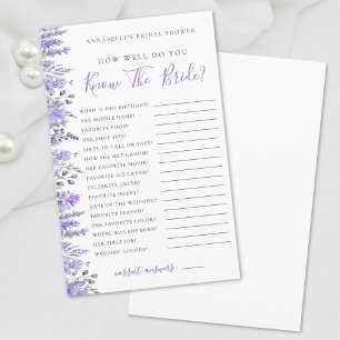 Papier Jeu de Fête de Fiançailles Floral Lavande