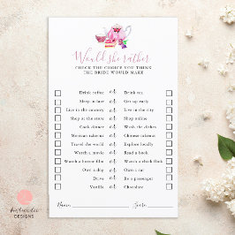 Papier Jeu de fête de mariage Tea Party "Préférerait-elle