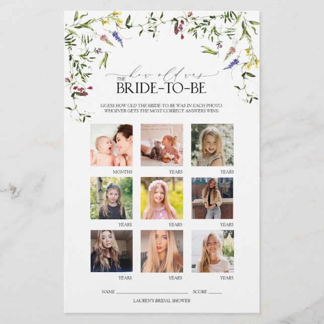 Papier Jeu de Fête des mariées d'aquarelle Fleur sauvage  (Devant)