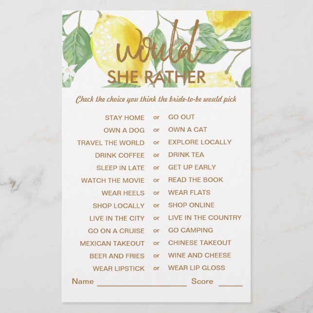 Papier Jeu de Fête des mariées de citron jaune vert moder (Devant)