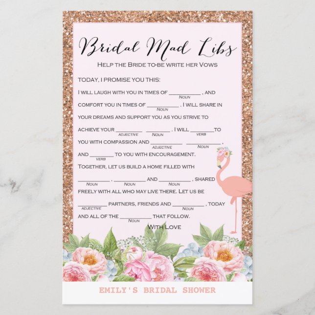 Papier Jeu de Fête des mariées de Flamant rose rose Gold  (Devant)