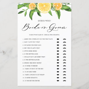 Papier Jeu de Fête des mariées de mariée au citron et à l