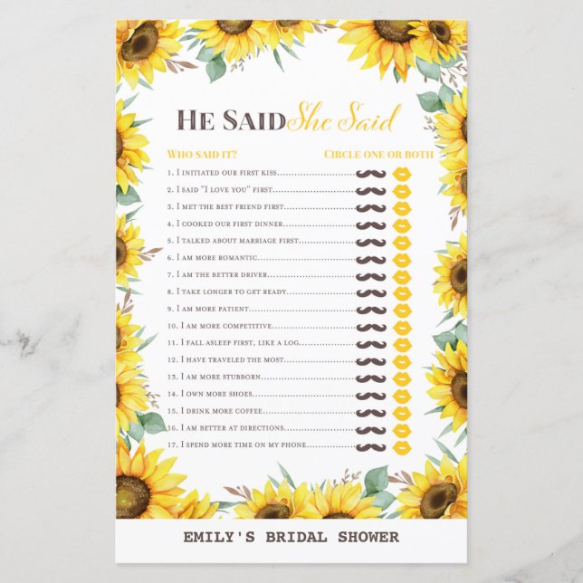 Papier Jeu de Fête des mariées de tournesol printanier IM (Devant)