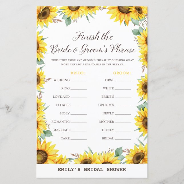 Papier Jeu de Fête des mariées de tournesol printanier IM (Devant)