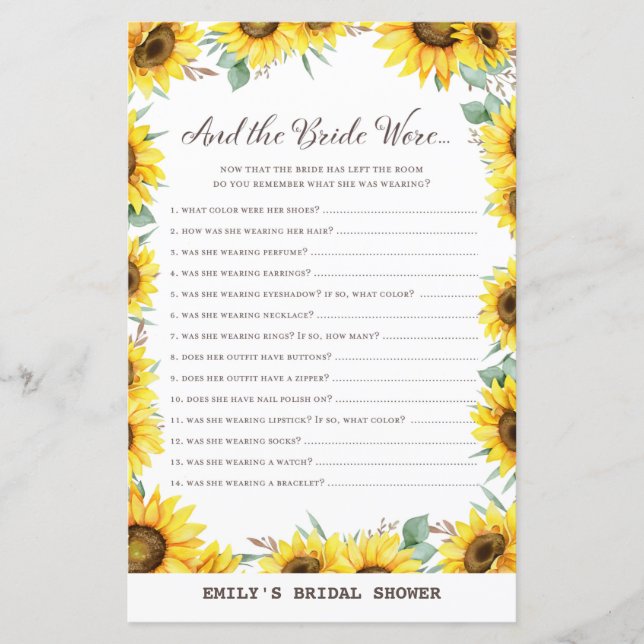 Papier Jeu de Fête des mariées de tournesol printanier IM (Devant)
