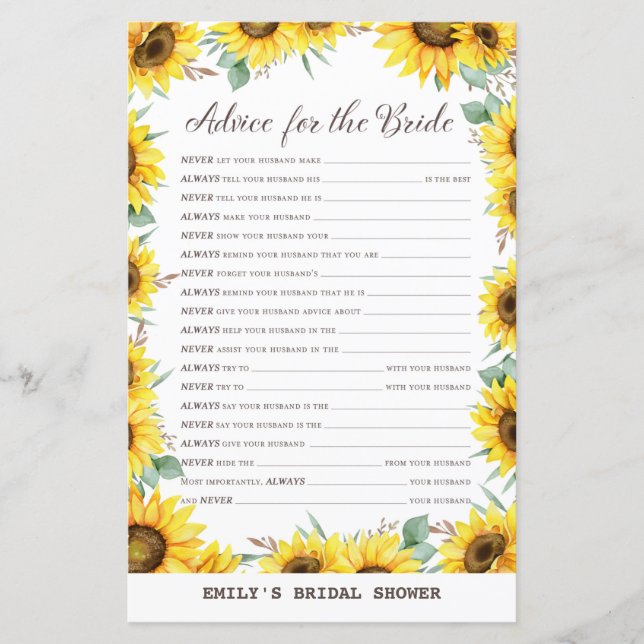 Papier Jeu de Fête des mariées de tournesol printanier IM (Devant)
