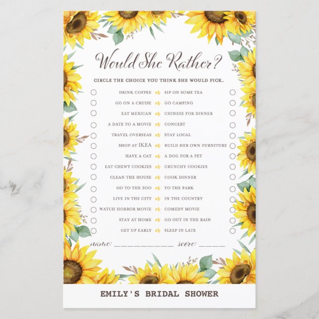 Papier Jeu de Fête des mariées de tournesol printanier IM (Devant)