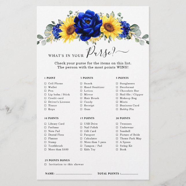 Papier Jeu de Fête des mariées de tournesol Royal Blue Ru (Devant)