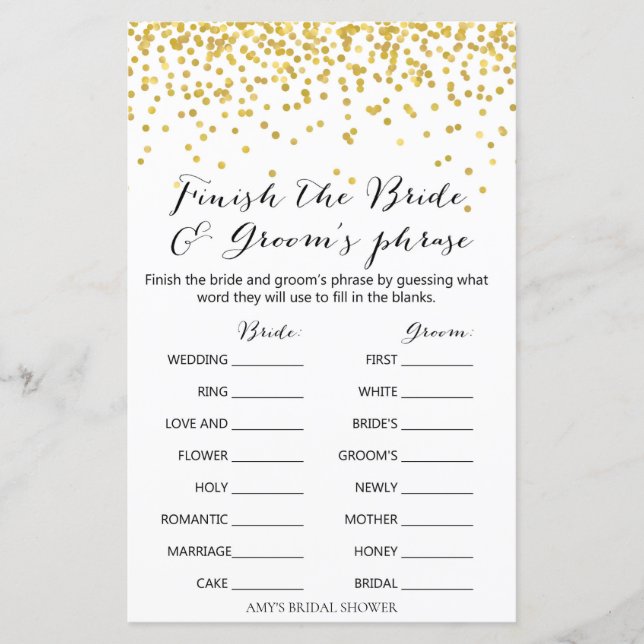 Papier Jeu de Fête des mariées d'or - Terminer la phrase (Devant)