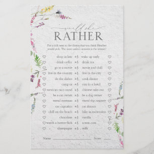Papier Jeu de Fête des mariées fleur sauvage aquarelle