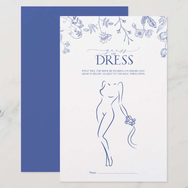 Papier Jeu de Fête des mariées Florale Bleu & Blanc (Devant / Derrière)