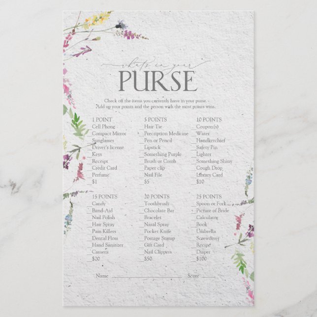 Papier Jeu de Fête des mariées Foral fleur sauvage Waterc (Devant)