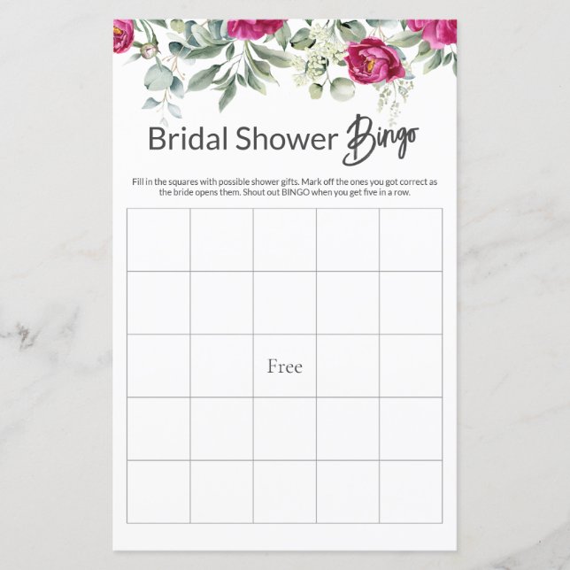 Papier Jeu de Fête des mariées rose Floral BINGO (Devant)