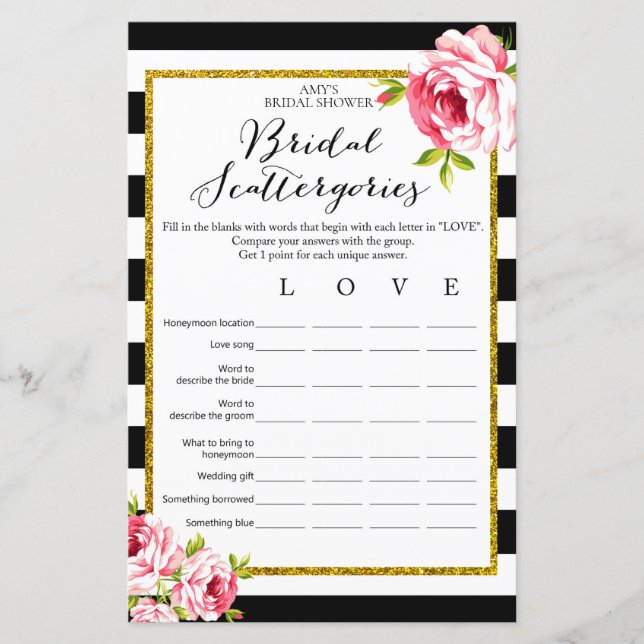Papier Jeu de Fête des mariées - Scattergories nuptiales (Devant)