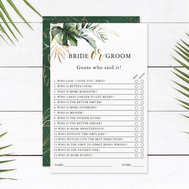 Papier Jeu de Fête des mariées Tropical Foliage Bride ou  (Créateur téléchargé)