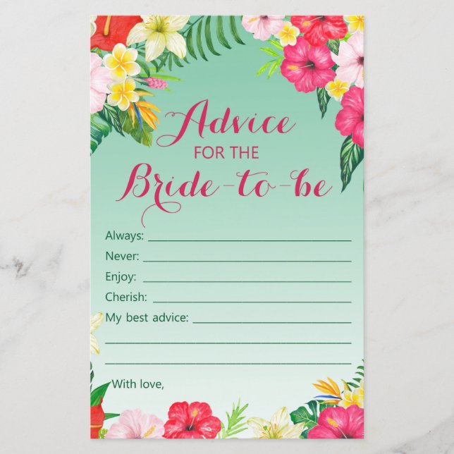 Papier Jeu de Fête des mariées Tropical Luau IMPRIMÉ (Devant)