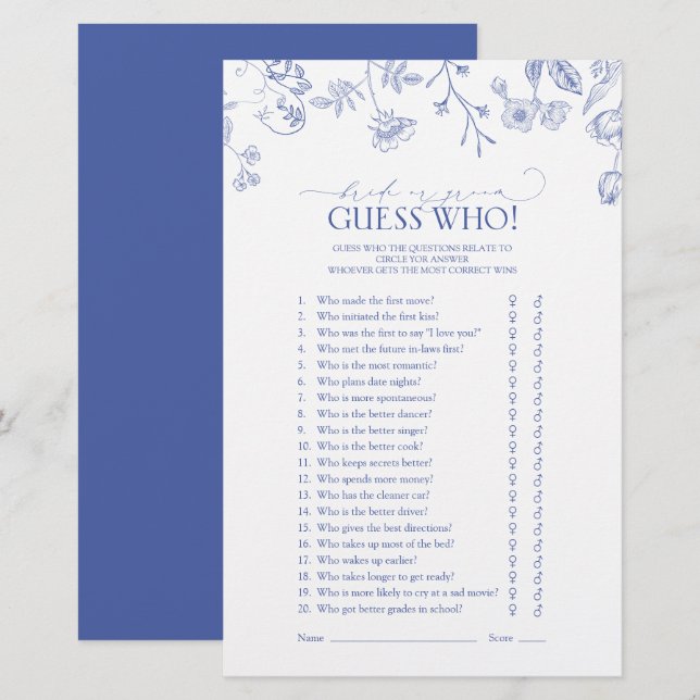 Papier Jeu de Fête des mariées victorienne bleu et blanc (Devant / Derrière)