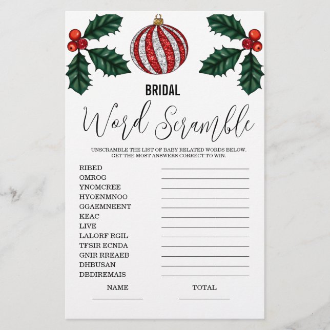 Papier Jeu de Fête des mariées Word Scramble (Devant)