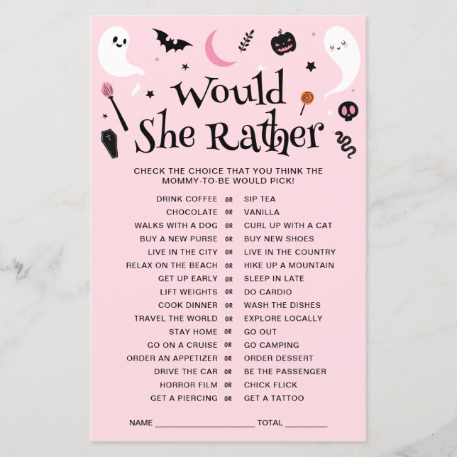 Papier Jeu de fête prénatale Halloween rose pour bébé fil (Devant)