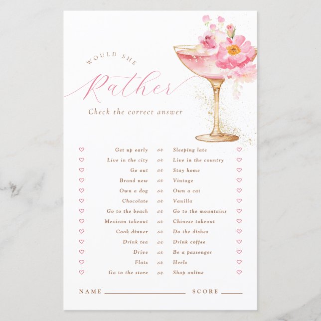 Papier Jeu de fête prénuptiale florale Petals and Prosecc (Devant)