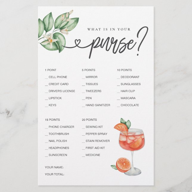 Papier Jeu de Fêtes des mariées Qu'est-ce que votre sac à (Devant)