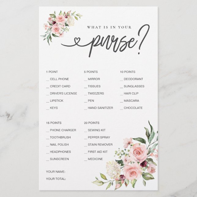 Papier Jeu de Fêtes des mariées Qu'est-ce que votre sac à (Devant)